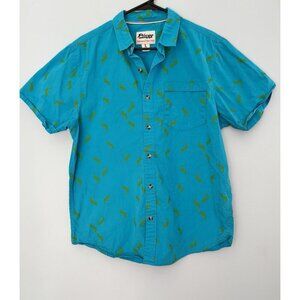 Vintage PLUGG Mens Lizard Gecko Print Casual Button Down/Up Shirt Size Large